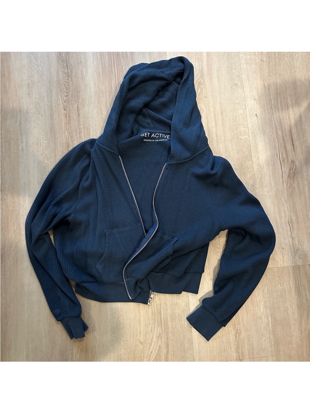 Setactive Waffle Knit Lounge Zip Cardigan Jacket in Navy